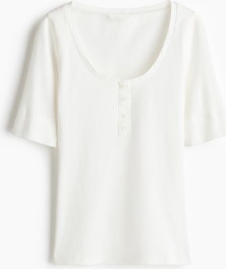 H&M Geripptes Baumwollshirt - White