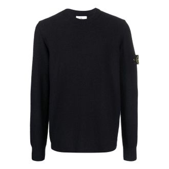 Stone Island Logo Patch Sleeved Crewneck Sweatshirt Black 7715526A1-V0020