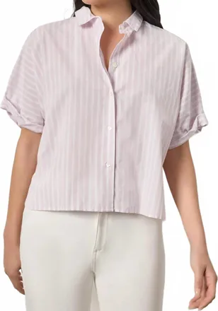 Lilla P Striped Oversized Button Down Dolman Top In Lavendar Stripe