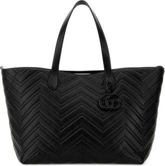 Gucci Black Leather Large Gg Marmont Shopping Bag