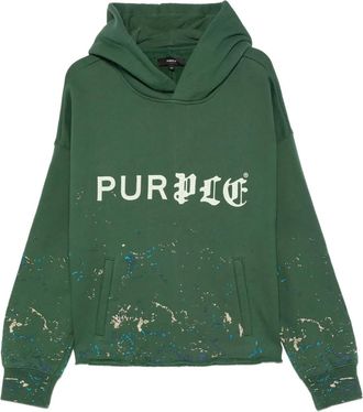 Purple logo-print splatter-effect hoodie - Green