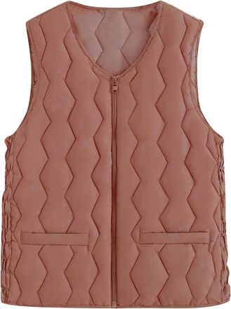 Generic Womens Quilted Gilet - Lightweight Body Warmer Padded Waistcoat, Ladies V Neck Sleeveless Zip Up Vest, Pockets, Outdoor Windproof Jacket, Puffer Coat,