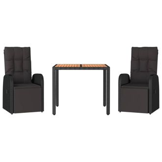 Berkfield Home Beautiful 3 Piece Garden Dining Set Black Poly Rattan&Solid Wood