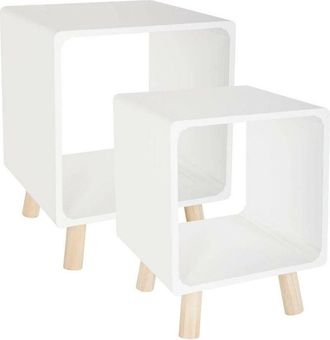 Atmosphera Set 2 Tavolini Bassi in Legno 30x30x40cm - 35x35x45cm Bianco