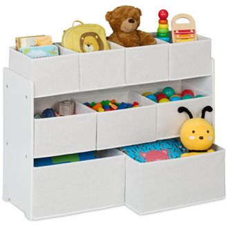 Relaxdays Relaxdays - Childrens Storage Unit, 9 Fabric Boxes, 60 x 92 x 30 cm, Toy Organiser Shelf, Kids Room & Playroom, White
