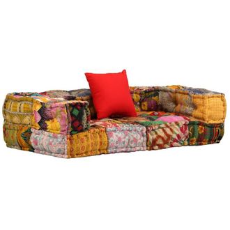 vidaXL vidaXL Pouf Modulare a 2 Posti in Tessuto Patchwork