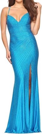 Faviana Linear Rhinestone Gown In Sea Blue