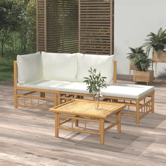 vidaXL 4 Piece Patio Lounge Set with Cream White Cushions Bamboo