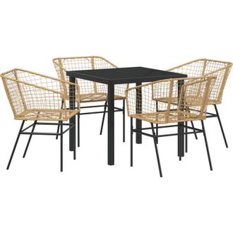 vidaXL Vidaxl - Conjunto De Comedor De Jard&iacute;n 5 Pcs Marr&oacute;n Rat&aacute;n Sint&eacute;tico