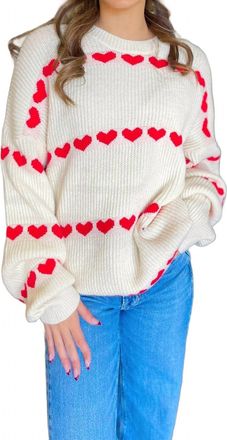 Merci Heart Pattern Sweater In Ivory, Red