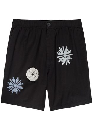 Wax London Kurt Embroidered Cotton and Linen-blend Shorts - Black - 36 (W36 / XL)