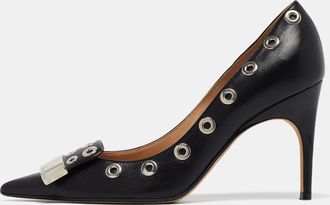 Sergio Rossi Black Leather Eyelet Detail Pumps