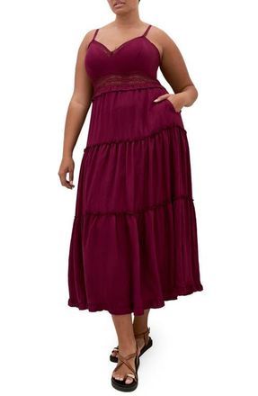 City Chic Ayla Crochet Trim Midi Dress in Pomegranate at Nordstrom, Size Xxxs
