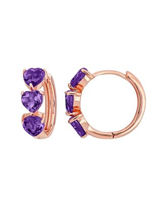 Rina Limor Rose Gold Over Silver 2.40 Ct. Tw. Amethyst Heart Hoop Earrings