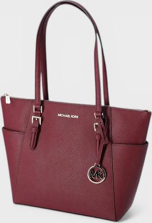 Michael Kors Womens Zip Tote Saffiano Leather Handbag Dark Cherry - Red - Size: O/S
