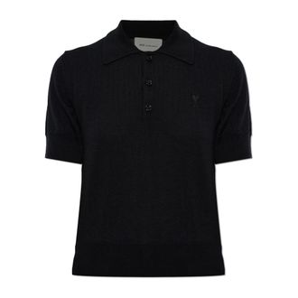 Ami Polo in lana con logo ricamato - - Tops - Donna - Nero - M