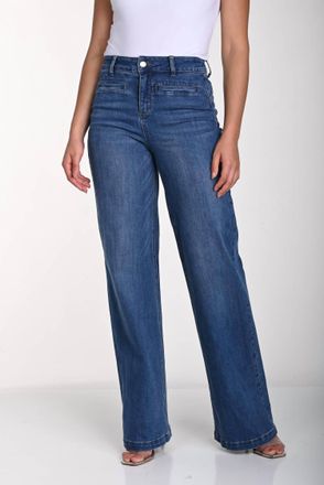 Frank Lyman Design Woven Denim Wide Leg Jeans In Blue