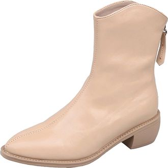 Generic Womens Pointed Toe Ankle Boots - Faux Leather Short Boots with Back Zipper for Easy On/Off, Low Block Heel and Non-slip Sole for Stable Steps - Ideal 