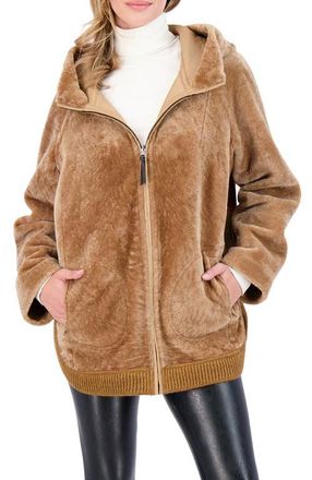 Gorski Reversible Textured Genuine Shearling Lamb Zip Parka with Ribbed Hem in Latte/latte at Nordstrom, Size X-Large