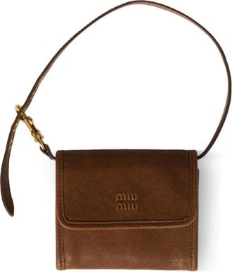 Miu Miu Portafoglio in pelle con logo goffrato - Marrone