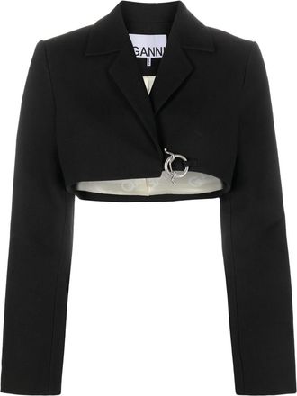 Ganni cropped organic cotton blazer - women - Organic Cotton/Polyester - 32 - Black