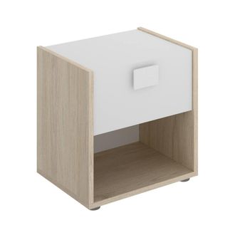 Dmora Mesita De Noche Catinaccio, Mesita De Noche, C&oacute;moda Baja Con 1 Caj&oacute;n, 40x33h42 Cm, Blanco Y Roble - Dmora