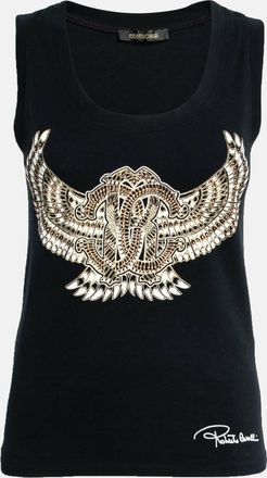 Roberto Cavalli Black Stretch Cotton Printed Tank Top
