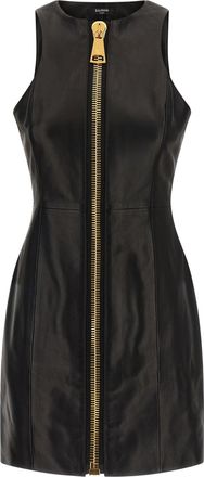 Balmain Maxi Zip Leather Dress Abiti Nero-Donna