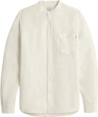 Woolrich Garment-Dyed Pure Linen Shirt - Heren - Casual Overhemden - Wit - XL - Linnen - Overhemden