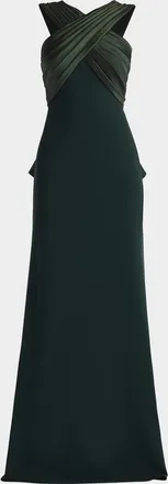 Tadashi Shoji Caro Pleated Taffeta-Embellished Crepe Gown