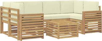 vidaXL Conjunto De Sof&aacute;s De Exterior 7 Uds. Blanco Y Crema Poli&eacute;ster Vidaxl