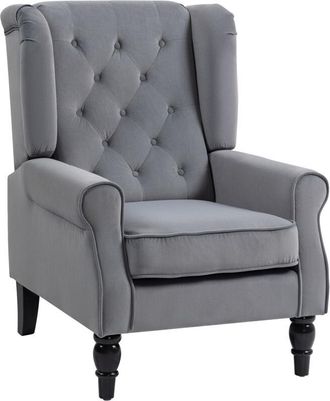 HOMCOM Accent Armchair Home Furniture Retro Tufted Club Fabric Light Grey