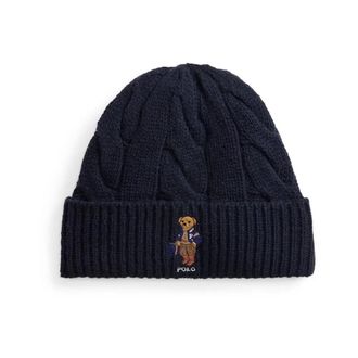 Polo Ralph Lauren Bear Rib Knit Beanie - Dames - Accessoires - Blauw - Maat: ONE Size Wol