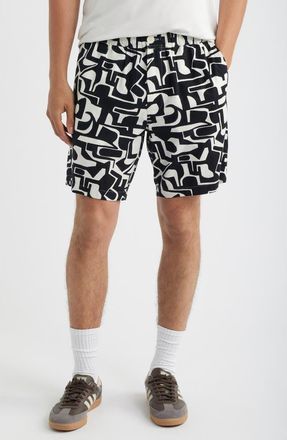 Wax London Kurt Squiggle Geo Cotton & Linen Shorts in Black/ecru at Nordstrom, Size 36