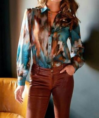 Finley Collette Blouse In Orange/blue Multi