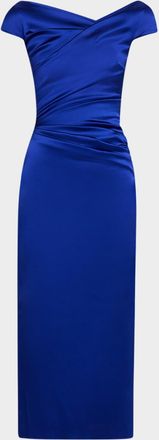 Talbot Runhof Cap-Sleeve Satin Duchesse Midi Dress