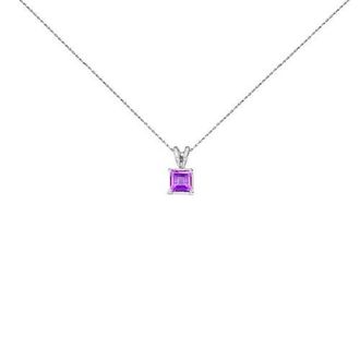 House of Brilliance 14K Gold 5x5 MM Square Shaped Gemstone Solitaire Pendant Necklace in Purple Amethyst | White at Nordstrom