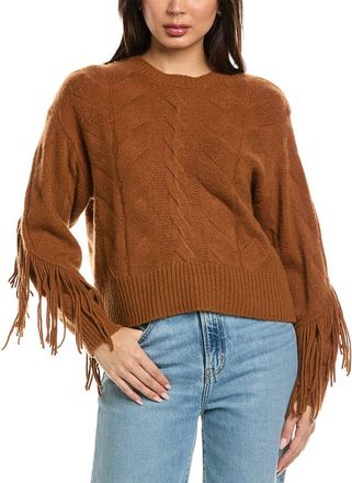 Brodie Cable Fringe Crewneck Cashmere Sweater