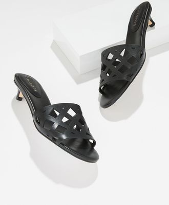 Talbots Raquel Perforated Vachetta Kitten Heel Mules - Black - 10 1/2 M Talbots