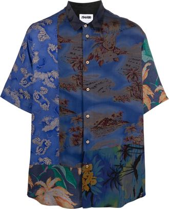 Magliano all-over graphic-print patchwork shirt - men - Viscose/Cupro - S - Blue