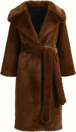 Wanan Luxury Cappotto Eco Pelliccia in Alpaca e Lana Marrone-Donna -Marrone