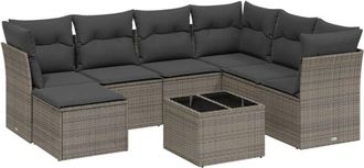 vidaXL Vidaxl - Set De Sof&aacute;s De Jard&iacute;n 8 Pzas Y Cojines Rat&aacute;n Sint&eacute;tico Gris