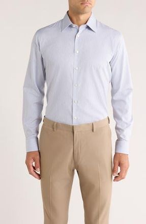 Nordstrom Trim Fit Stripe Premium Non-Iron Cotton Dress Shirt in Blue Antica Stripe at Nordstrom Rack, Size 17.5 - 34/35