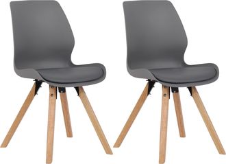 Clp Juego De 2 Sillas De Comedor De Pl&aacute;stico Gris Estilo Escandinavo Patas De Madera Cds101142