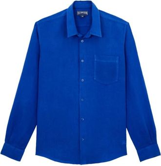 Vilebrequin Linnen Shirt Effen - Heren - Casual Overhemden - Blauw - 2XL - Linnen - Overhemden