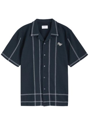 Percival Sicily Cuban Textured Logo Cotton Shirt - Navy - S