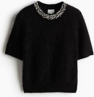 H&M Shirt aus Mohairmix mit Strassverzierung - Schwarz