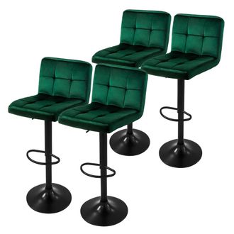 ML Design Ml-design - Set 4x Taburetes De Bar De Terciopelo Verde, Sillas De Mostrador Giratorias 360&deg; Tapizadas Con Altura Regulable 63 - 83 Cm, Asiento De Bis