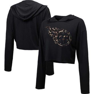 Majestic Threads Womens Majestic Threads Black Tennessee Titans Leopard Cropped Pullover Hoodie at Nordstrom, Size Xx-Large