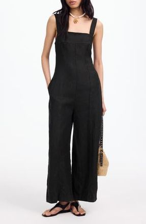 Madewell Square Neck Wide Leg Linen Jumpsuit in Jet Black at Nordstrom Rack, Size 0
